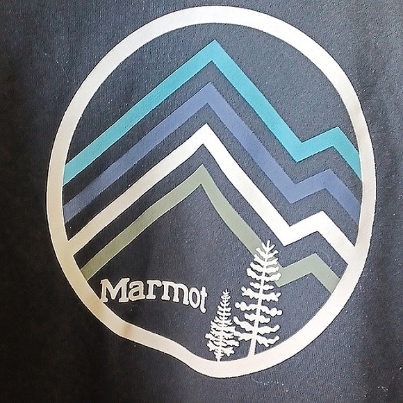 Marmot Black Hoodie Mountain Chevron Graphics Men's Large - Picture 3 of 9